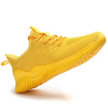 Women's Ladies Slip-on Walking Shoes Tennis Running Sneakers Work Casual Comfor Lightweight Gym Trainers Yellow