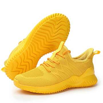 Women's Ladies Slip-on Walking Shoes Tennis Running Sneakers Work Casual Comfor Lightweight Gym Trainers Yellow
