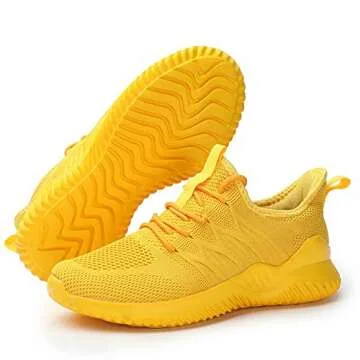Women's Ladies Slip-on Walking Shoes Tennis Running Sneakers Work Casual Comfor Lightweight Gym Trainers Yellow