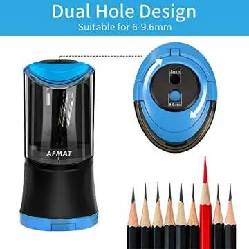 AFMAT Artist Pencil Sharpener, Charcoal Pencil Sharpener, Long Point Pencil Sharpener, Art Pencil Sharpener for 6-9.6mm Large Pencils, Rechargeable Pencil Sharpeners for Art Pencils-Blue