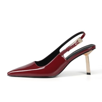 iiimmu Dark Red Stiletto Heels Closed Toe 3.5 in High Heels Pumps Square Toe Slingback Heels for Wom...