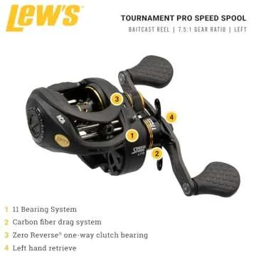 Lew's Tournament Pro LFS Speed Spool Baitcast Fishing Reel, Left-Hand Retrieve, 7.5:1 Gear Ratio, 11...