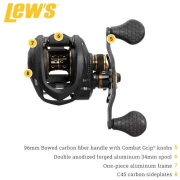 Lew's Tournament Pro LFS Speed Spool Baitcast Fishing Reel, Left-Hand Retrieve, 7.5:1 Gear Ratio, 11 Bearing System with Stainless Steel Double Shielded Ball Bearings