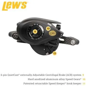 Lew's Tournament Pro LFS Speed Spool Baitcast Fishing Reel, Left-Hand Retrieve, 7.5:1 Gear Ratio, 11 Bearing System with Stainless Steel Double Shielded Ball Bearings