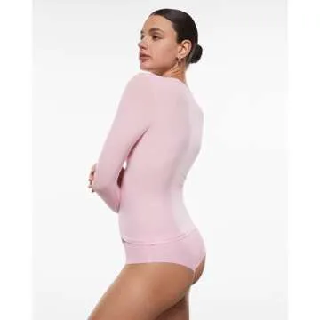 INLYRIC Women's Long Sleeve T-Shirts Crew Neck Basic Fitted Slim Crop Tops Going Out Trendy Tops Spring Tees Sweet Pink Medium