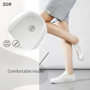 ZGR Women’s Canvas Low Top Sneaker Lace-up Classic Casual Shoes Black and White(Natural White,US5)