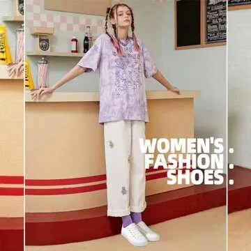 ZGR Women’s Canvas Low Top Sneaker Lace-up Classic Casual Shoes Black and White(Natural White,US5)