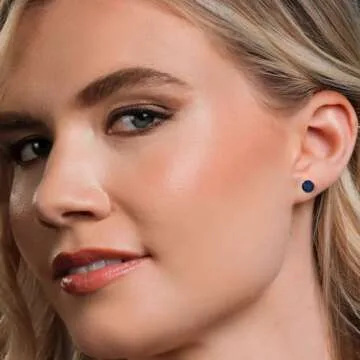 Gem Stone King 14K White Gold Blue Sapphire Stud Earrings For Women Men | 2.00 Cttw | Gemstone Birthstone | Round 6MM | Gold Earrings For Women Men