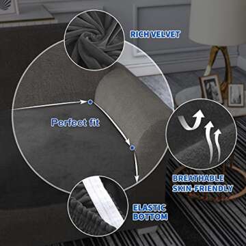 MAXIJIN Velvet Stretch Couch Cushion Covers Soft Loveseat Cushion Cover Replacement Sofa Seat Cushion Slipcovers RV Protector with Elastic Bottom (1 Piece Loveseat Cushion Cover, Gray)