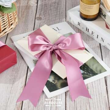 DINDOSAL Dusty Rose Ribbon 2 Inch Double Face Pink Satin Ribbon Thick Mauve Ribbon for Gift Wrapping Wedding Decor Bridal Bouquet Party Decorations Cake Christmas Tree - 25Yards