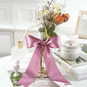 DINDOSAL Dusty Rose Ribbon 2 Inch Double Face Pink Satin Ribbon Thick Mauve Ribbon for Gift Wrapping Wedding Decor Bridal Bouquet Party Decorations Cake Christmas Tree - 25Yards