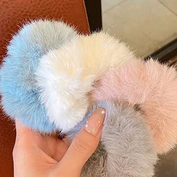 2 PCS Furry Scrunchies with Faux Rabbit Fur, Elastic Hair Ties, Bobbles, Ponytail Holders for Girls and Women Hair Accessories (Blue)