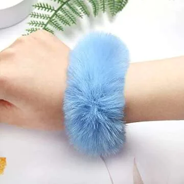 2 PCS Furry Scrunchies with Faux Rabbit Fur, Elastic Hair Ties, Bobbles, Ponytail Holders for Girls and Women Hair Accessories (Blue)