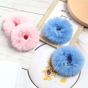 2 PCS Furry Scrunchies with Faux Rabbit Fur, Elastic Hair Ties, Bobbles, Ponytail Holders for Girls and Women Hair Accessories (Blue)