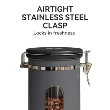 Veken Coffee Canister with Window, Airtight Stainless Steel Kitchen Food Storage Container, Date Tra...