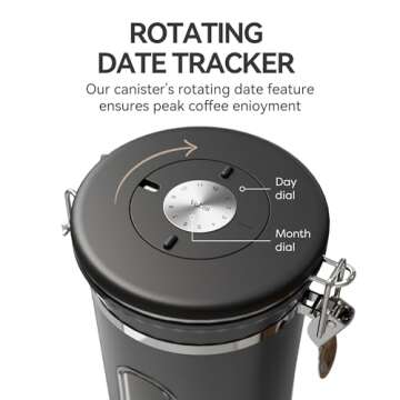 Veken Coffee Canister with Window, Airtight Stainless Steel Kitchen Food Storage Container, Date Tracker & Scoop for Grounds Coffee, Beans, Tea, Flour, Cereal, Sugar, 22OZ, Grey