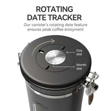 Veken Coffee Canister with Window, Airtight Stainless Steel Kitchen Food Storage Container, Date Tracker & Scoop for Grounds Coffee, Beans, Tea, Flour, Cereal, Sugar, 22OZ, Grey