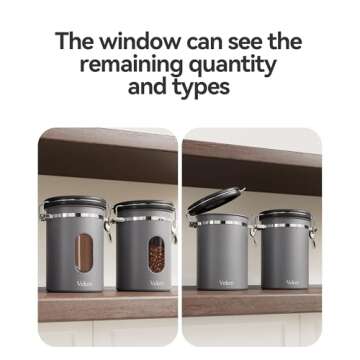 Veken Coffee Canister with Window, Airtight Stainless Steel Kitchen Food Storage Container, Date Tracker & Scoop for Grounds Coffee, Beans, Tea, Flour, Cereal, Sugar, 22OZ, Grey
