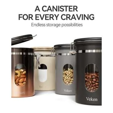 Veken Coffee Canister with Window, Airtight Stainless Steel Kitchen Food Storage Container, Date Tracker & Scoop for Grounds Coffee, Beans, Tea, Flour, Cereal, Sugar, 22OZ, Grey