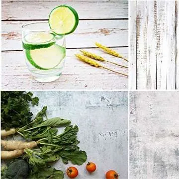 Selens 22x35.4inch (56x90cm) 2 in 1 Wood Wall Cement Backdrop Flat Lay Food Background Tabletop Photography Double Sides Backdrop for Jewelry, Cosmetics, Small Product, Photography Props No.H