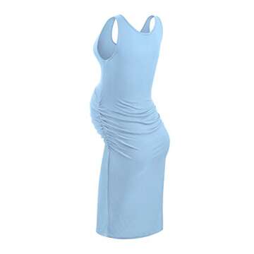 KIM S Maternity Dress Summer Maternity Beach Wear Pregnancy Must Haves Baby Shower Tank Bodycon Clothes Skirts Bump Friendly Work Sleeveless (Sky Blue M)