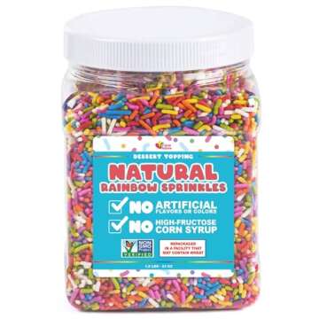 Dye Free Rainbow Sprinkles - 1.5 Pounds - All Natural, Vegan Sprinkles for Baking, Ice Cream, Cookies, Cupcakes - Non-Gmo Rainbow Sprinkles For Cake Decorating - Bulk Sprinkles