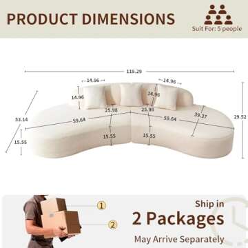 YSJZYBF 119.29" Modern Curved Sectional Sofa, Oversized Upholstered Foam-Filled Sectional Sofa Couch...