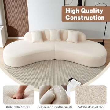 YSJZYBF 119.29" Modern Curved Sectional Sofa, Oversized Upholstered Foam-Filled Sectional Sofa Couch, Sherpa Fabric Minimalist Sofa with 3 Pillows for Living Room, Apartment, Easy Assembly, Beige