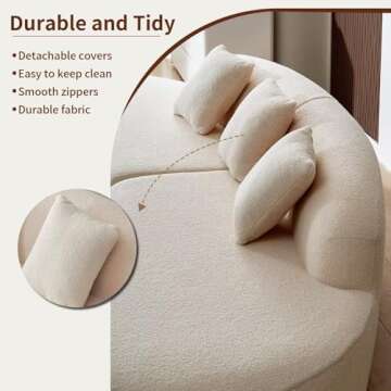 YSJZYBF 119.29" Modern Curved Sectional Sofa, Oversized Upholstered Foam-Filled Sectional Sofa Couch, Sherpa Fabric Minimalist Sofa with 3 Pillows for Living Room, Apartment, Easy Assembly, Beige