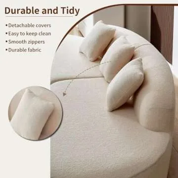 YSJZYBF 119.29" Modern Curved Sectional Sofa, Oversized Upholstered Foam-Filled Sectional Sofa Couch, Sherpa Fabric Minimalist Sofa with 3 Pillows for Living Room, Apartment, Easy Assembly, Beige