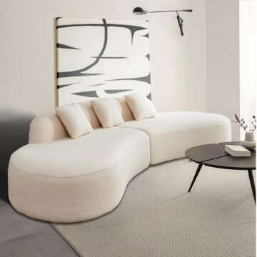 YSJZYBF 119.29" Modern Curved Sectional Sofa, Oversized Upholstered Foam-Filled Sectional Sofa Couch, Sherpa Fabric Minimalist Sofa with 3 Pillows for Living Room, Apartment, Easy Assembly, Beige