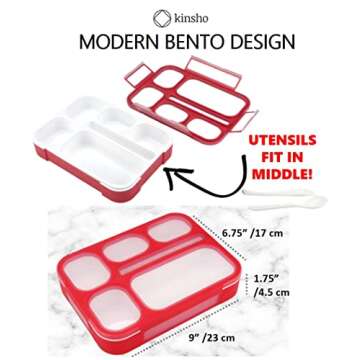 kinsho Bento Box Kids Lunch-Box, Snack Containers for Toddler Daycare, Leakproof School Bentobox 6 C...