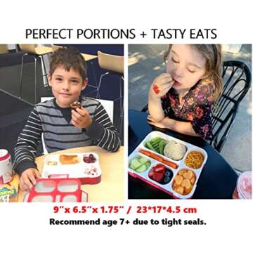 kinsho Bento Box Kids Lunch-Box, Snack Containers for Toddler Daycare, Leakproof School Bentobox 6 Compartment Container for Boys Girls Adults Lunches, Utensils, Red