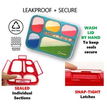kinsho Bento Box Kids Lunch-Box, Snack Containers for Toddler Daycare, Leakproof School Bentobox 6 Compartment Container for Boys Girls Adults Lunches, Utensils, Red