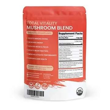 Organic Mushroom Powder Blend - 4-in-1 Reishi, Lion’s Mane, Cordyceps and Chaga Mushroom Supplement Extract Complex, Mushroom Blend Powder for Immune Boost & Brain Support, Add to Coffee, Tea or Water