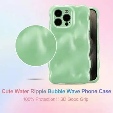 UEEBAI Ripple Case for iPhone 14 Pro Max, Cute Silver Cover Wave Shape for iPhone Case Pretty Aesthetic 3D Phone Cover, Water Ripple Shell 3D Chrome Design for Women and Girl, Green