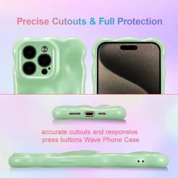 UEEBAI Ripple Case for iPhone 14 Pro Max, Cute Silver Cover Wave Shape for iPhone Case Pretty Aesthetic 3D Phone Cover, Water Ripple Shell 3D Chrome Design for Women and Girl, Green