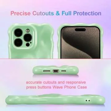 UEEBAI Ripple Case for iPhone 14 Pro Max, Cute Silver Cover Wave Shape for iPhone Case Pretty Aesthetic 3D Phone Cover, Water Ripple Shell 3D Chrome Design for Women and Girl, Green