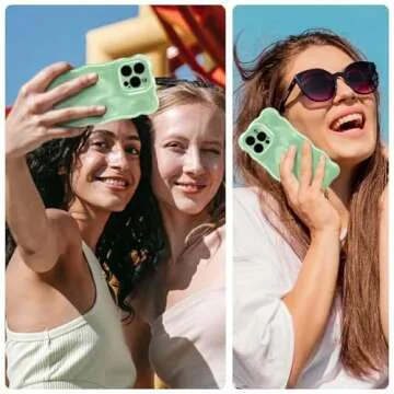 UEEBAI Ripple Case for iPhone 14 Pro Max, Cute Silver Cover Wave Shape for iPhone Case Pretty Aesthetic 3D Phone Cover, Water Ripple Shell 3D Chrome Design for Women and Girl, Green