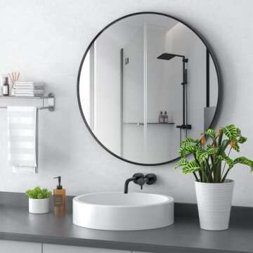 BAILABA 24 Inch Black Round Mirror for Wall, Metal Frame Vanity Circle Mirrors Wall Mounted Matte Ho...