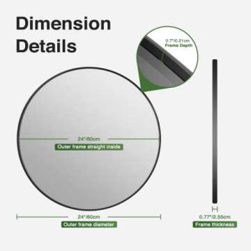 BAILABA 24 Inch Black Round Mirror for Wall, Metal Frame Vanity Circle Mirrors Wall Mounted Matte Home Decor Mirror for Bedroom Living Room Entryway Hallway