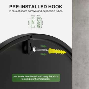 BAILABA 24 Inch Black Round Mirror for Wall, Metal Frame Vanity Circle Mirrors Wall Mounted Matte Home Decor Mirror for Bedroom Living Room Entryway Hallway