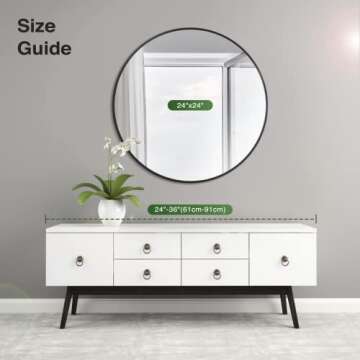 BAILABA 24 Inch Black Round Mirror for Wall, Metal Frame Vanity Circle Mirrors Wall Mounted Matte Home Decor Mirror for Bedroom Living Room Entryway Hallway