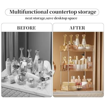 Gold 3-Tier Bathroom Countertop Organizer for Skincare