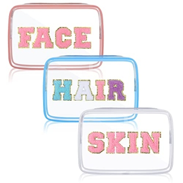 Stylish 3 Pcs Preppy Clear Makeup Bags – Waterproof Cosmetic Toiletry Bags