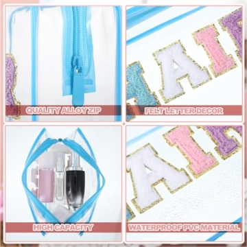Sotiff 3 Pcs Preppy Clear Makeup Bags Stylish Cosmetic Pouches