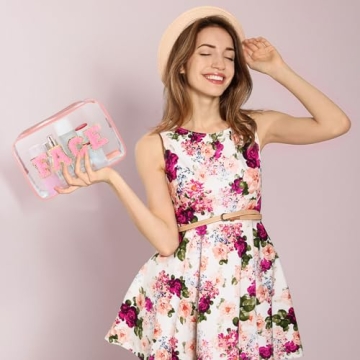 Sotiff 3 Pcs Preppy Clear Makeup Bags Stylish Cosmetic Pouches