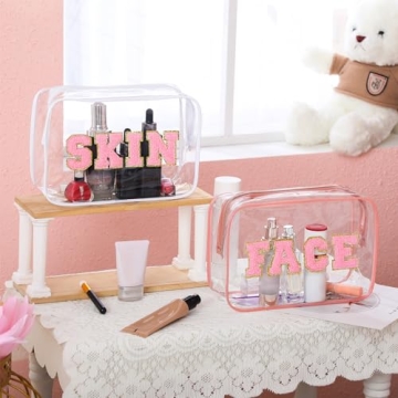 Sotiff 3 Pcs Preppy Clear Makeup Bags Stylish Cosmetic Pouches