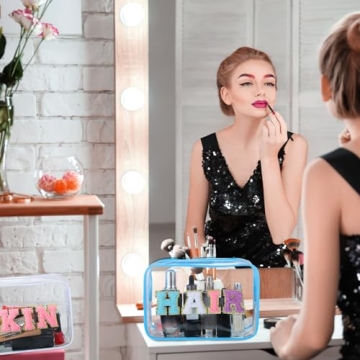 Sotiff 3 Pcs Preppy Clear Makeup Bags Stylish Cosmetic Pouches