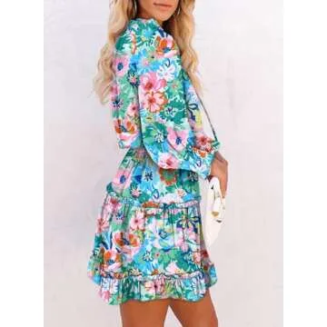 Dokotoo Sun Dresses for Women 2025 Resort Wear V Neck Ruffle Tiered Chiffon Smocked Long Sleeve Boho...